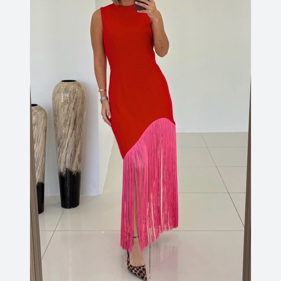 Red and Pink Fringe Sleeveless Maxi Dress - Picture 3 of 5